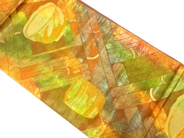 JAPANESE KIMONO / ANTIQUE FUKURO OBI / SILK / WOVEN TEA BOWL